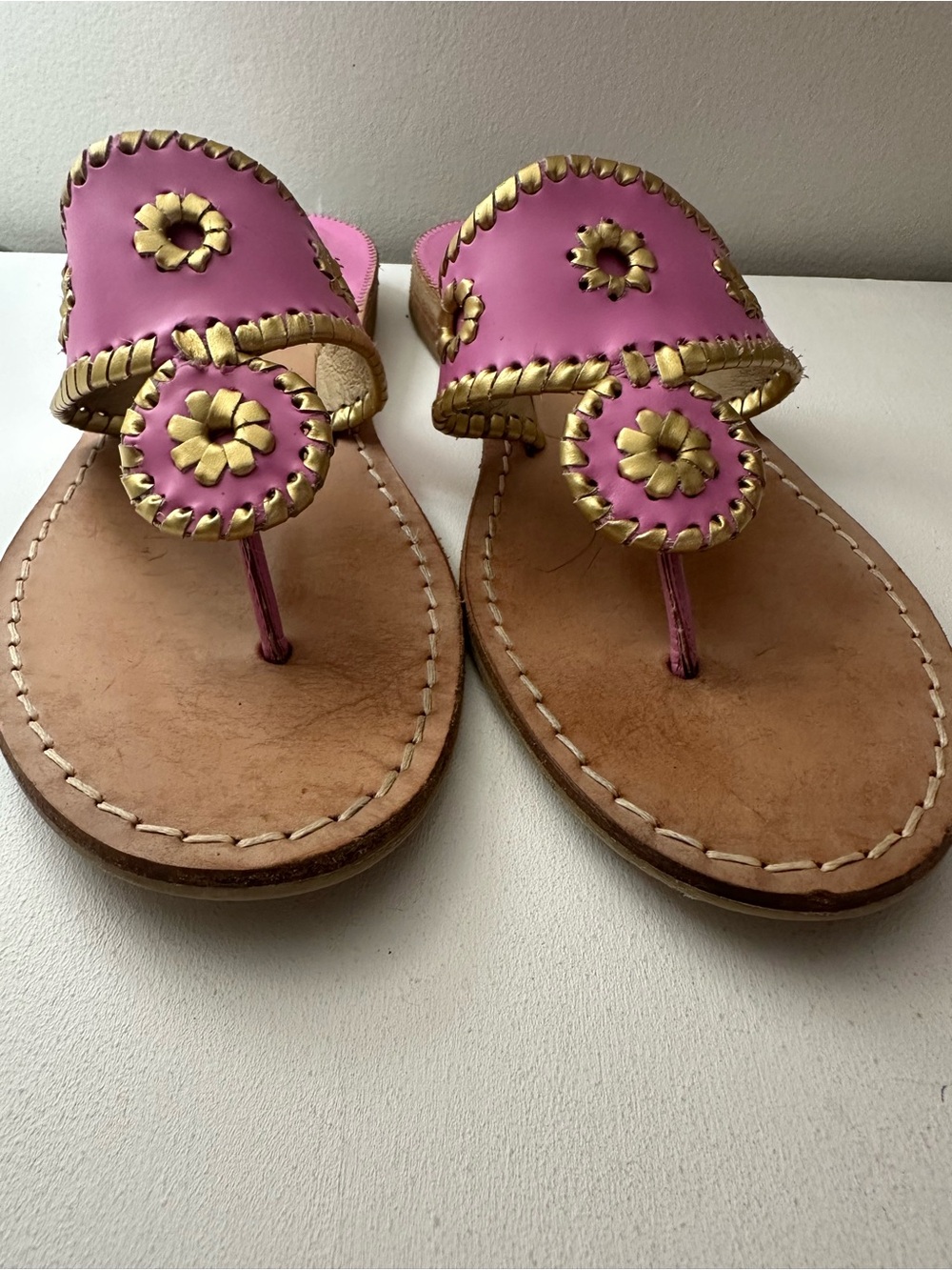 Jack Rogers Pink and Gold Sandals with Whipstitch Medallions - Picture 5 of 8